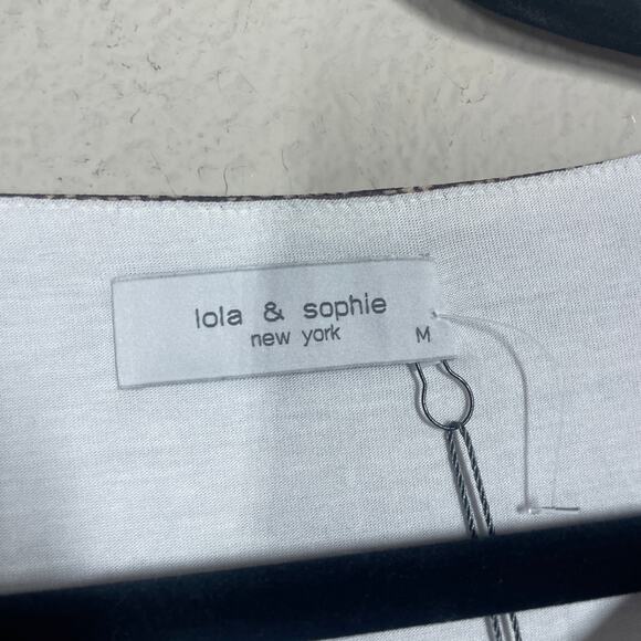 Lola & Sophie New York Medium Plaid Dolman Top Brown Cold Shoulder Crew Neck - Picture 3 of 8